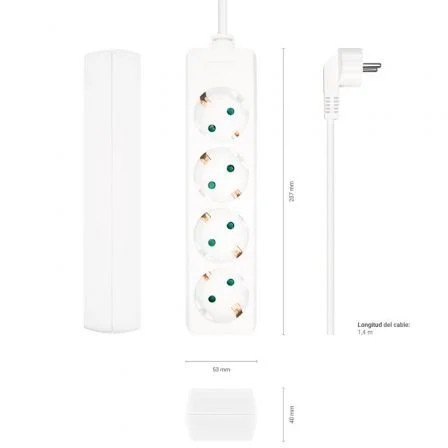 AISENS Regleta de 4 Tomas Blanca con Cable de 1,4m
